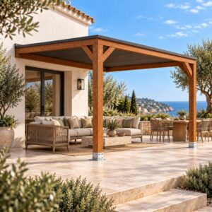 Pérgola madera 3x3 Techada Anexada | Casetiva