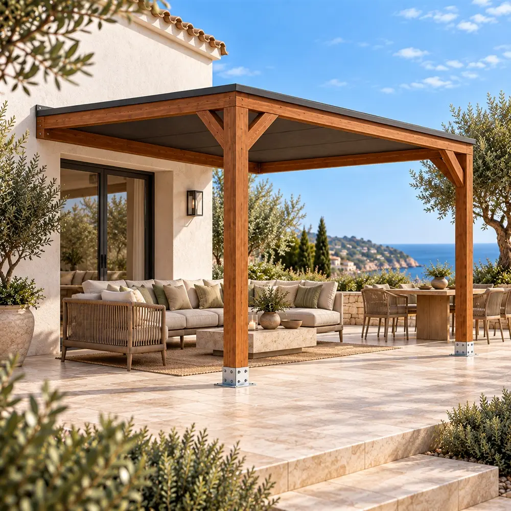 Pérgola madera 3x3 Techada Anexada | Casetiva
