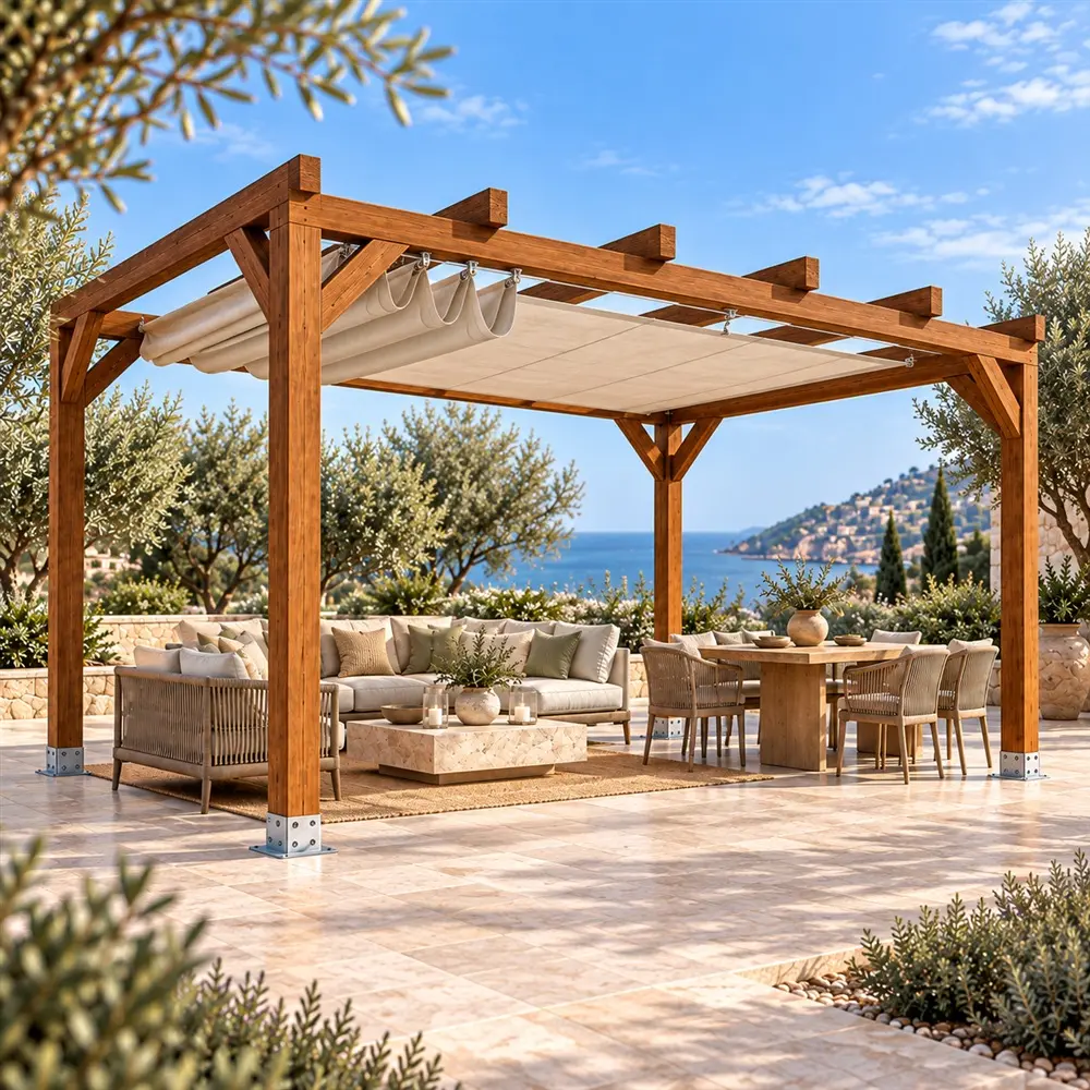Pérgola Laminada 3x3 con Toldo Corredero | Casetiva