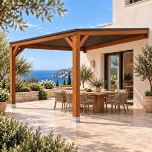 Pérgola madera 4x4 Techada Anexada | Casetiva