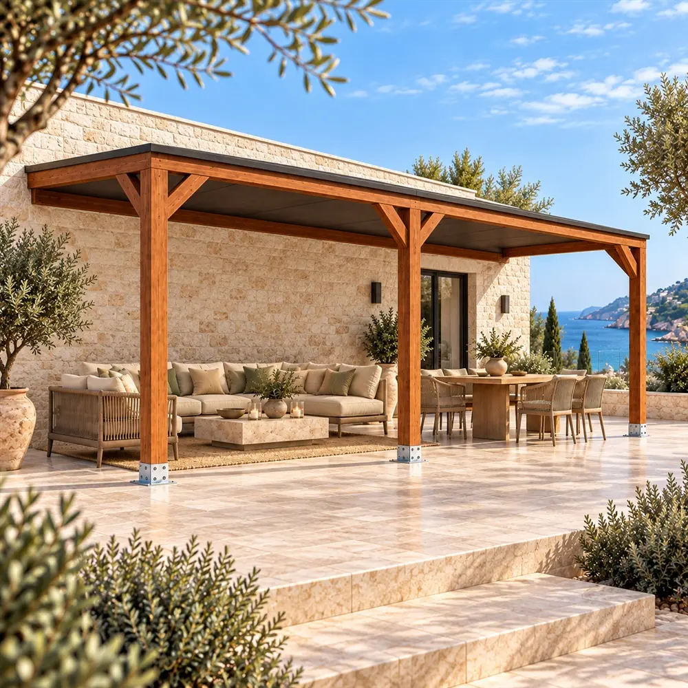 Pérgola madera 6x3 Techada Anexada | Casetiva