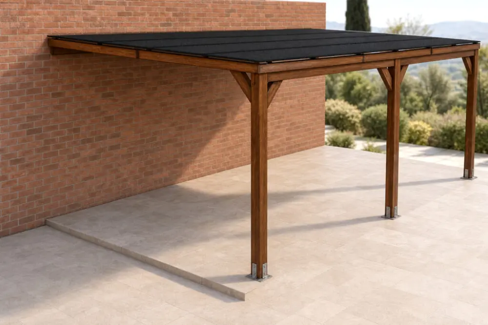 Pérgola madera laminada 6×4 techada anexada | Casetiva