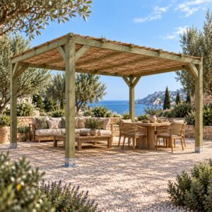 Pérgola Maciza 3x3 con Mimbre | Casetiva