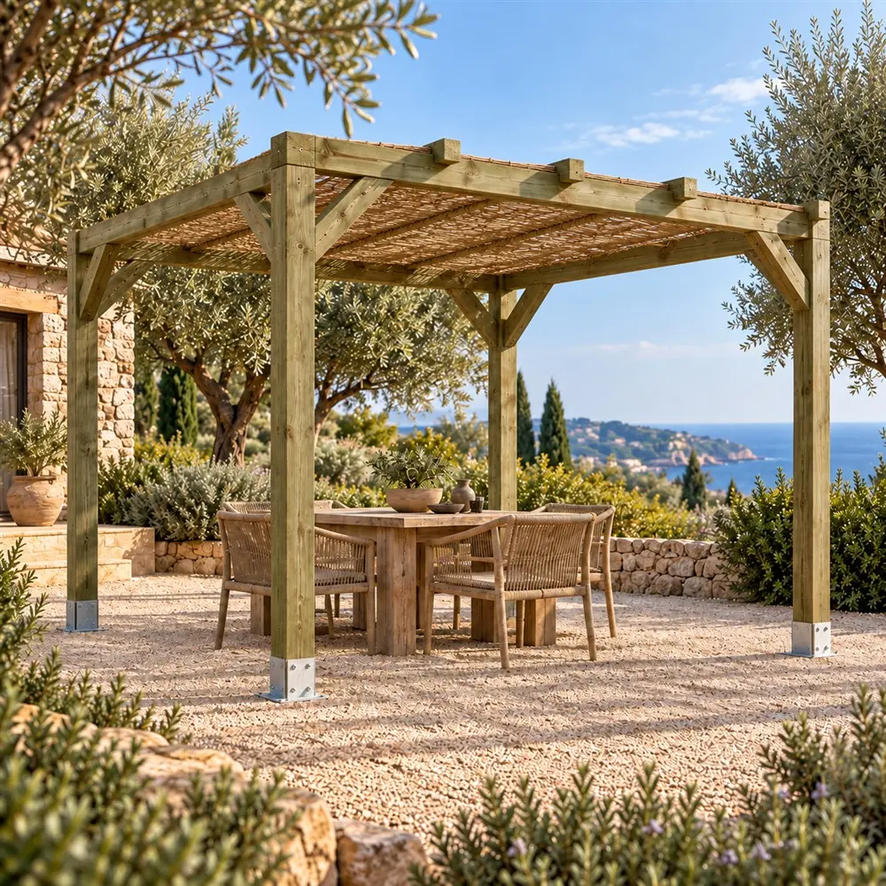 Pérgola Maciza 4x3 con Mimbre | Casetiva