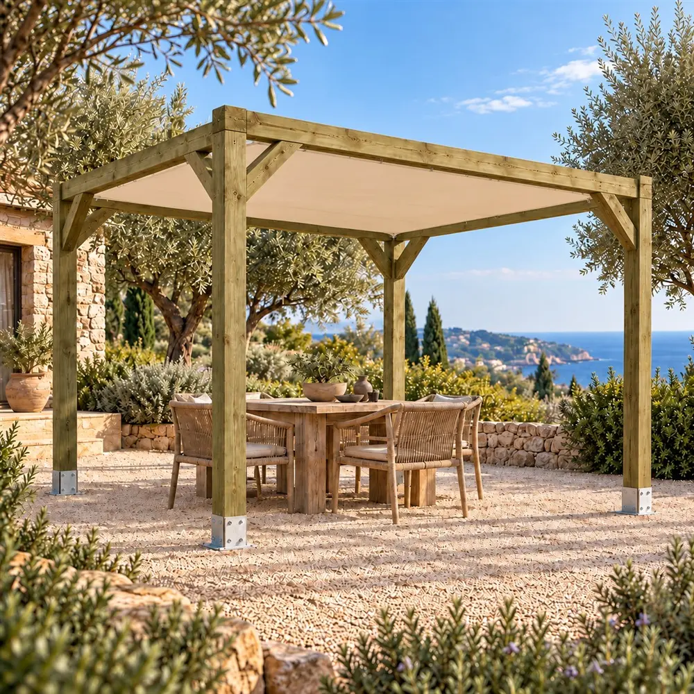 Pérgola Maciza 4x3 con Toldo Fijo | Casetiva